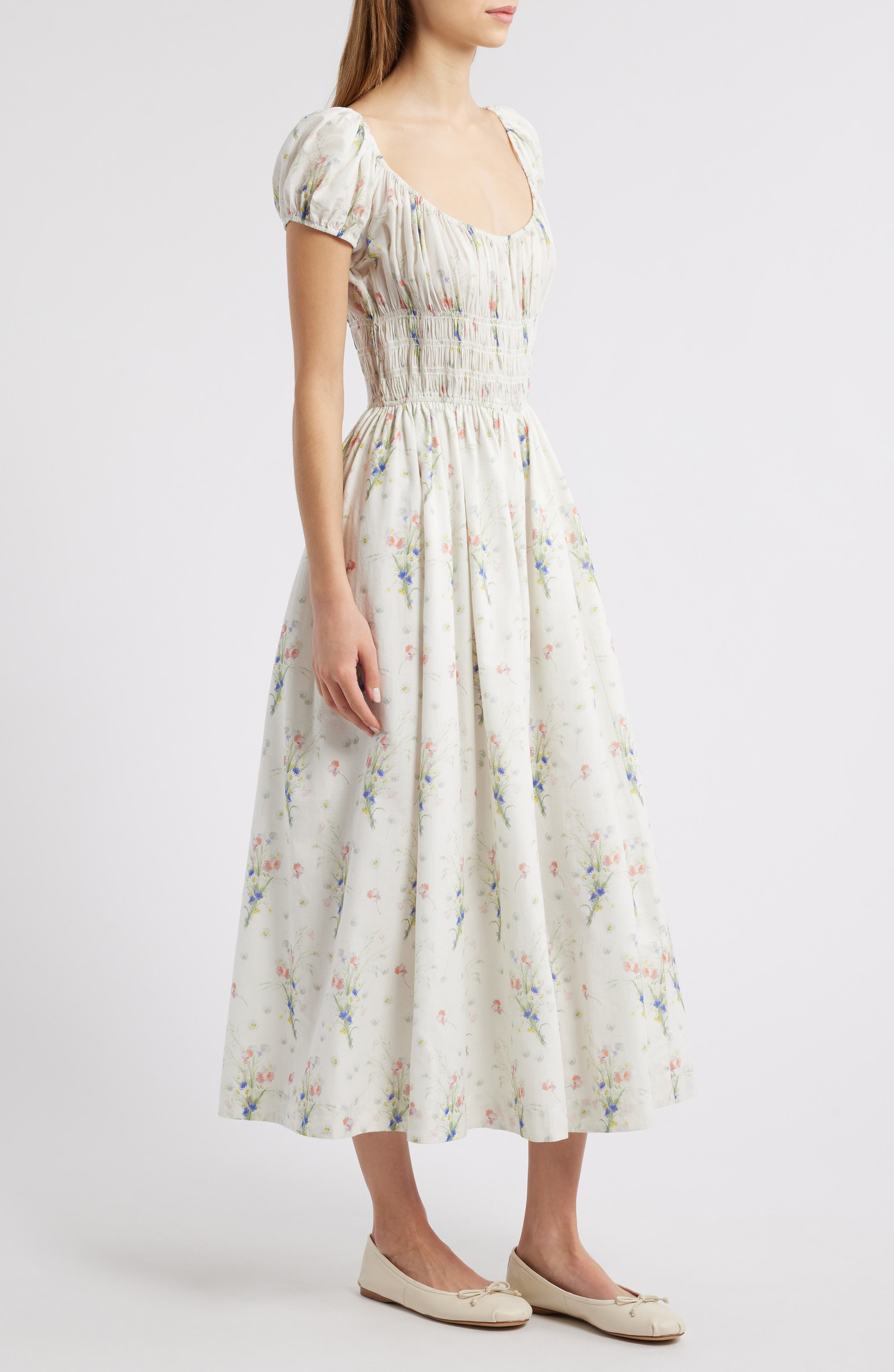 DÔEN Quinley Floral Organic Cotton Midi Dress in Painted Bouquet at Nordstrom - 3