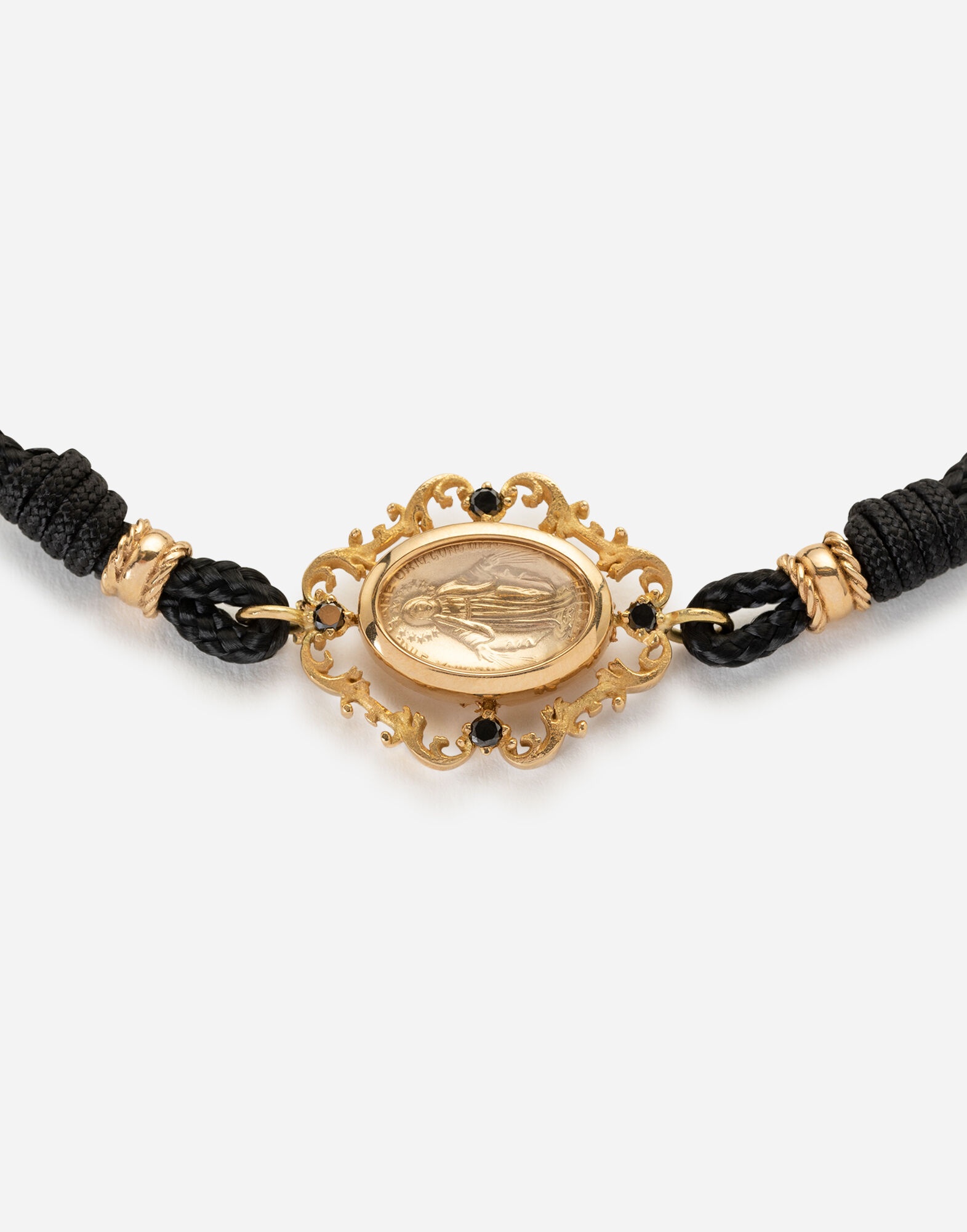 Fabric Devotion bracelet with yellow gold pendant charm - 2