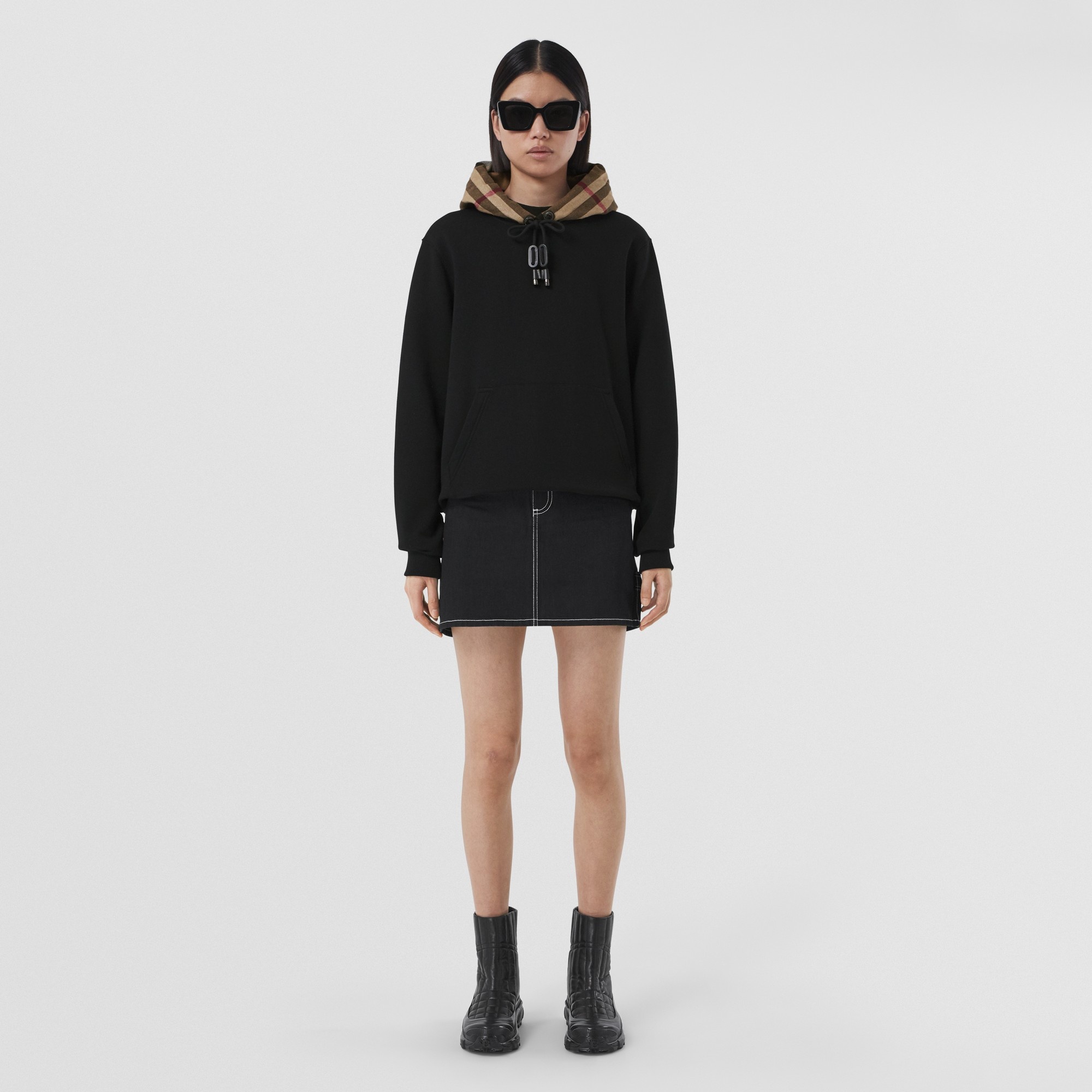 Check Hood Cotton Oversized Hoodie - 4
