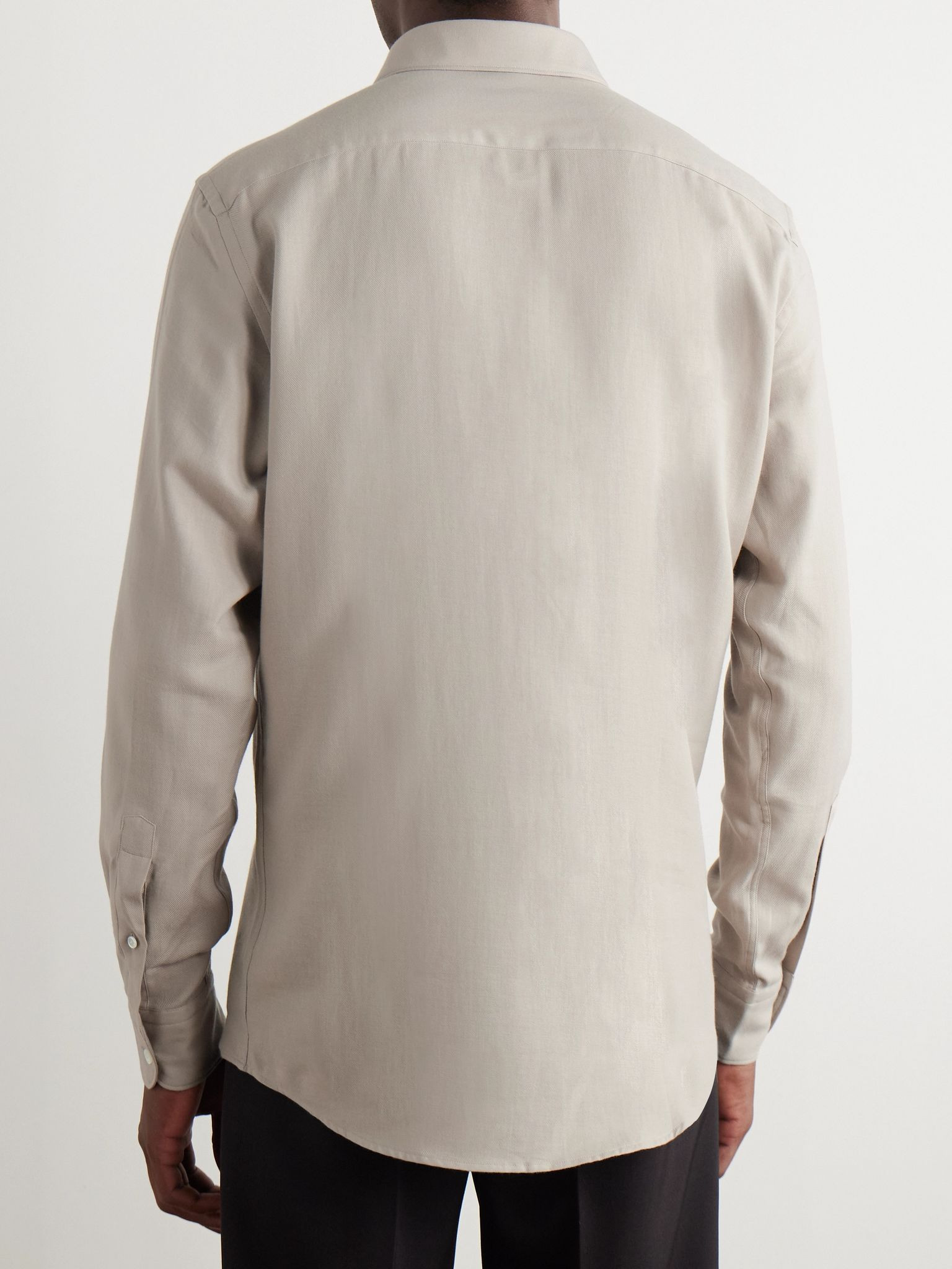 Cutaway-Collar Cotton and Cashmere-Blend Twill Shirt Beige - 3