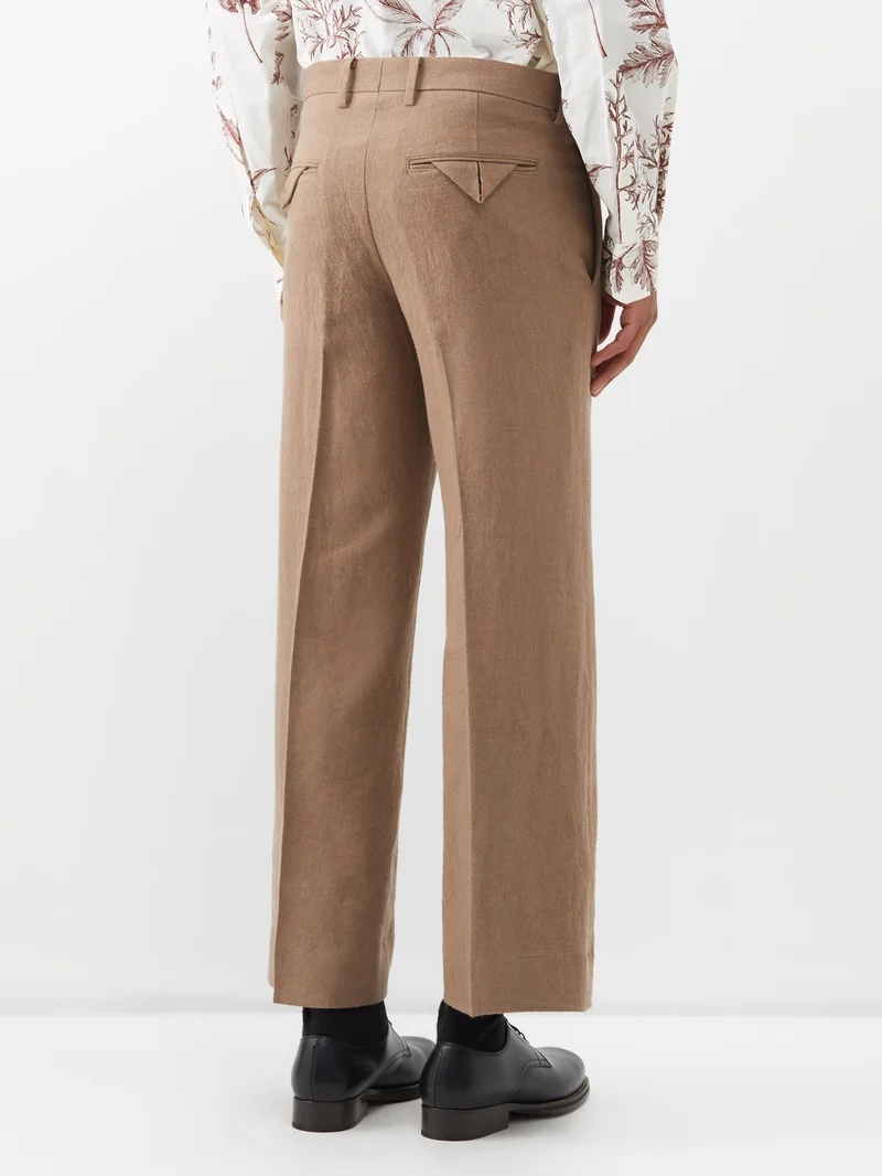 Cropped linen-blend flared trousers - 5