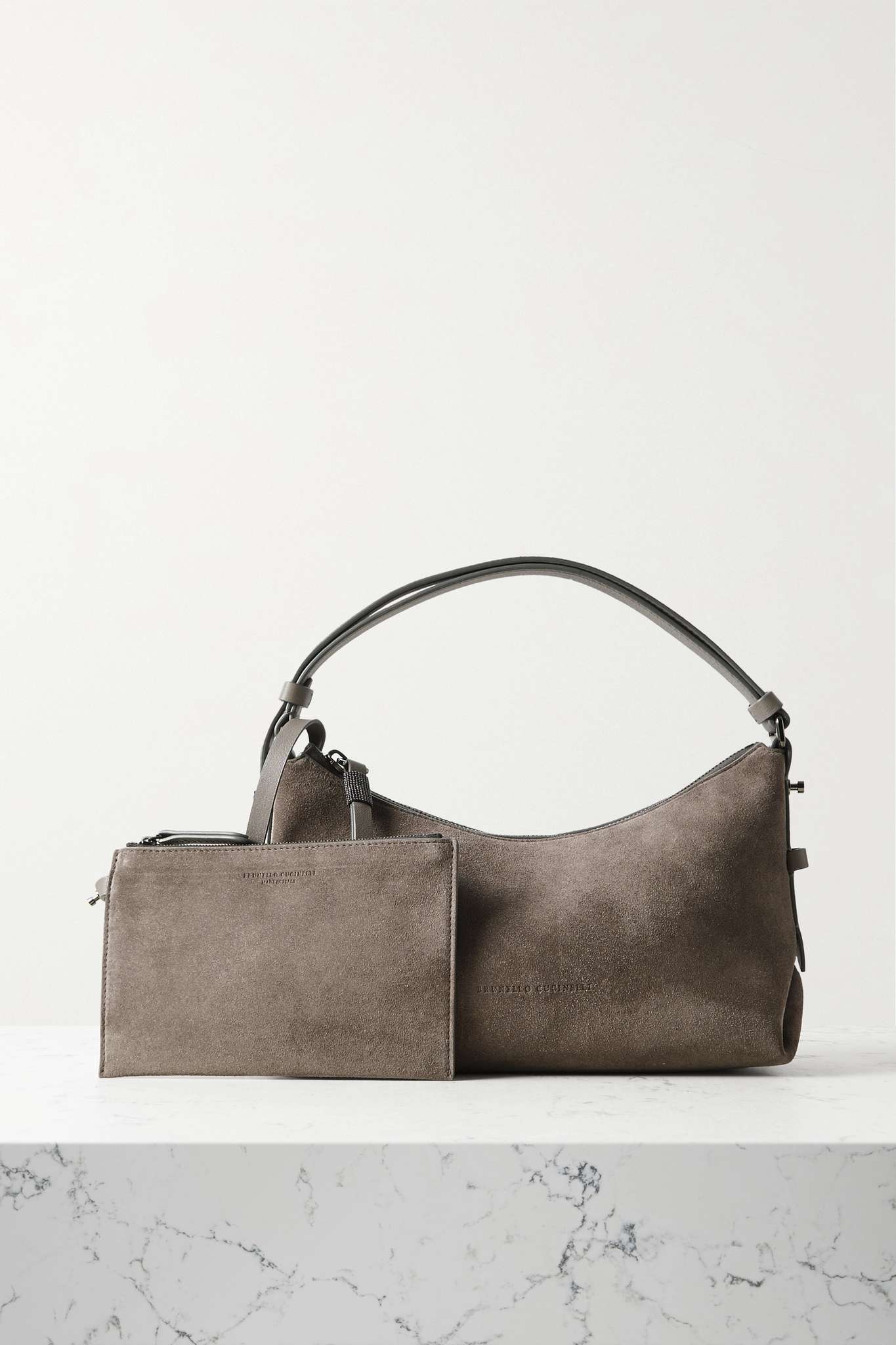 Leather-trimmed suede shoulder bag - 6