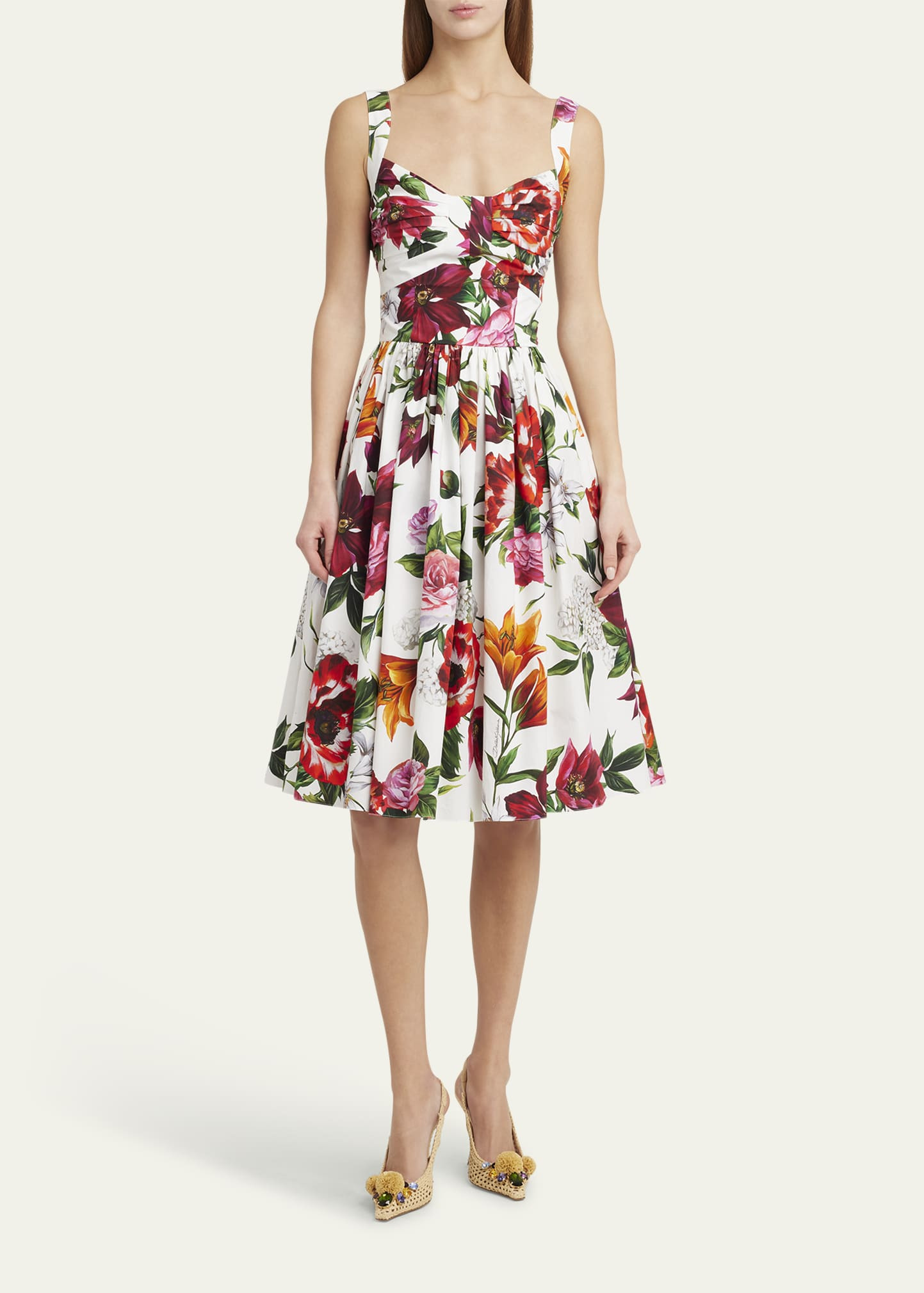 Floral Poplin Pleated Bust Fit-&-Flare Dress - 2