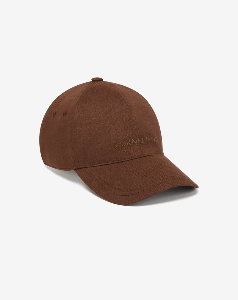 Tobacco-brown linen, wool and mohair baseball cap 1