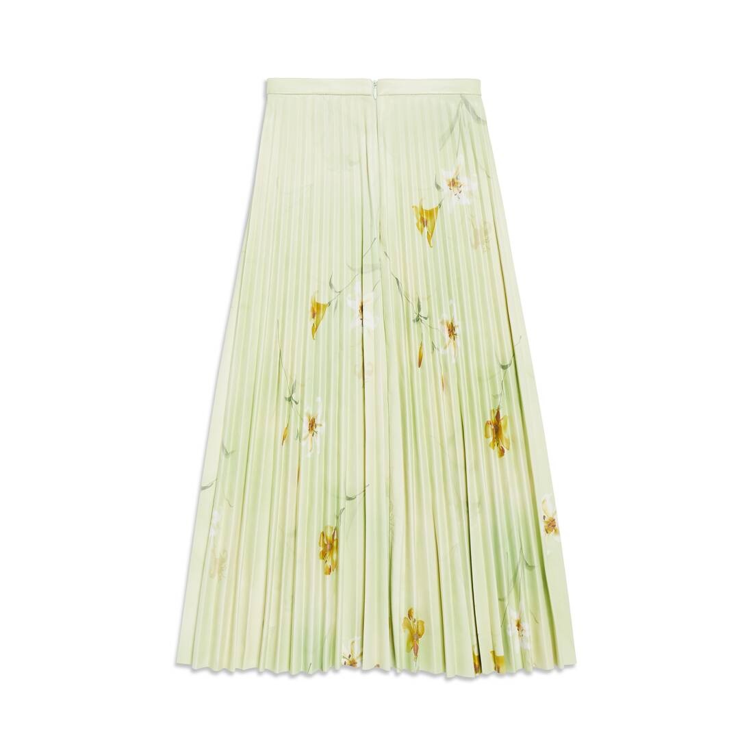 Women's Lilies Printed Pleated Skirt in Green - 6