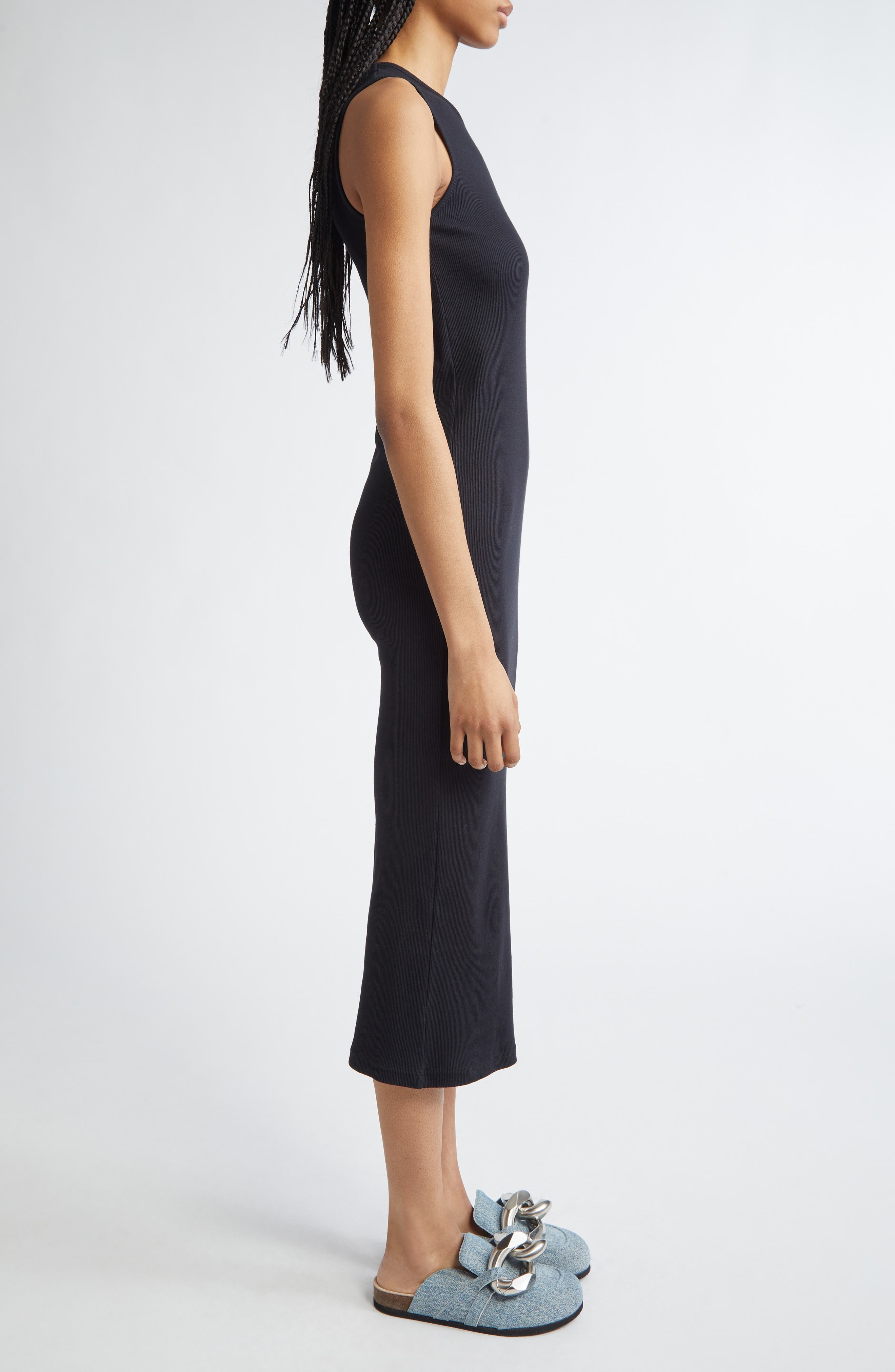 JW Anderson Anchor Logo Twist Strap Rib Tank Dress in 999 Black at Nordstrom - 3