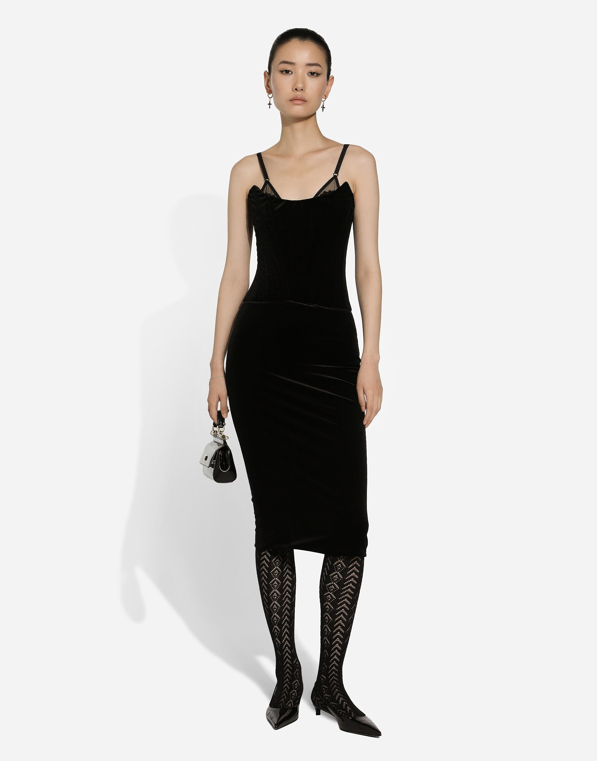 Velvet calf-length corset dress - 2