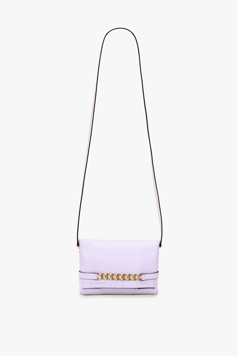 EXCLUSIVE Mini Chain Pouch With Long Strap In Lilac Leather 1