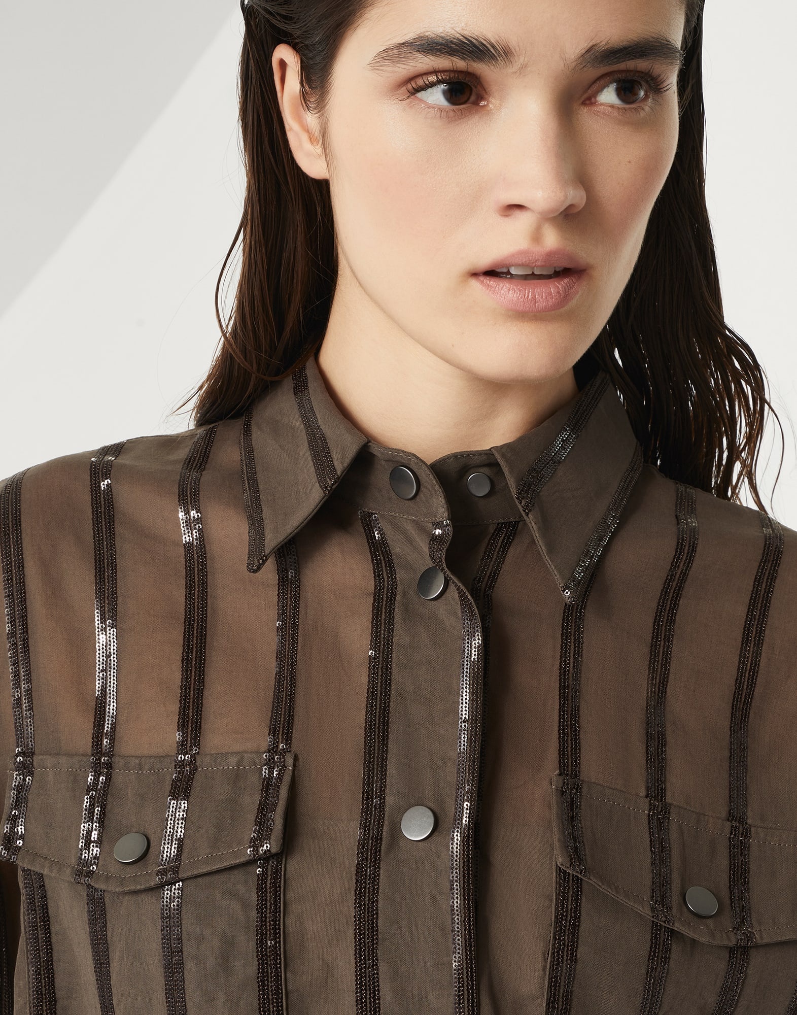 Cotton organza outerwear jacket with dazzling stripe embroidery - 3