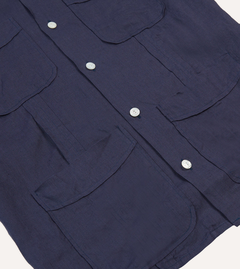 Navy Linen Short Sleeve Cuban Shirt 5