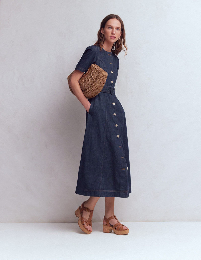 Button Detail Denim Dress-Indigo Wash 5
