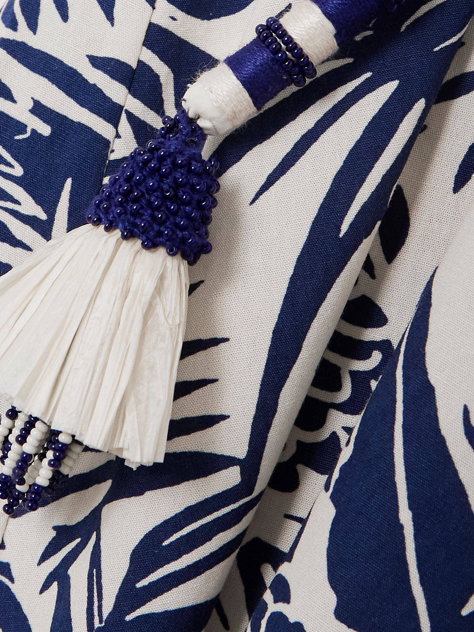 Harmony fringed embellished printed cotton-poplin midi dress Navy - 4