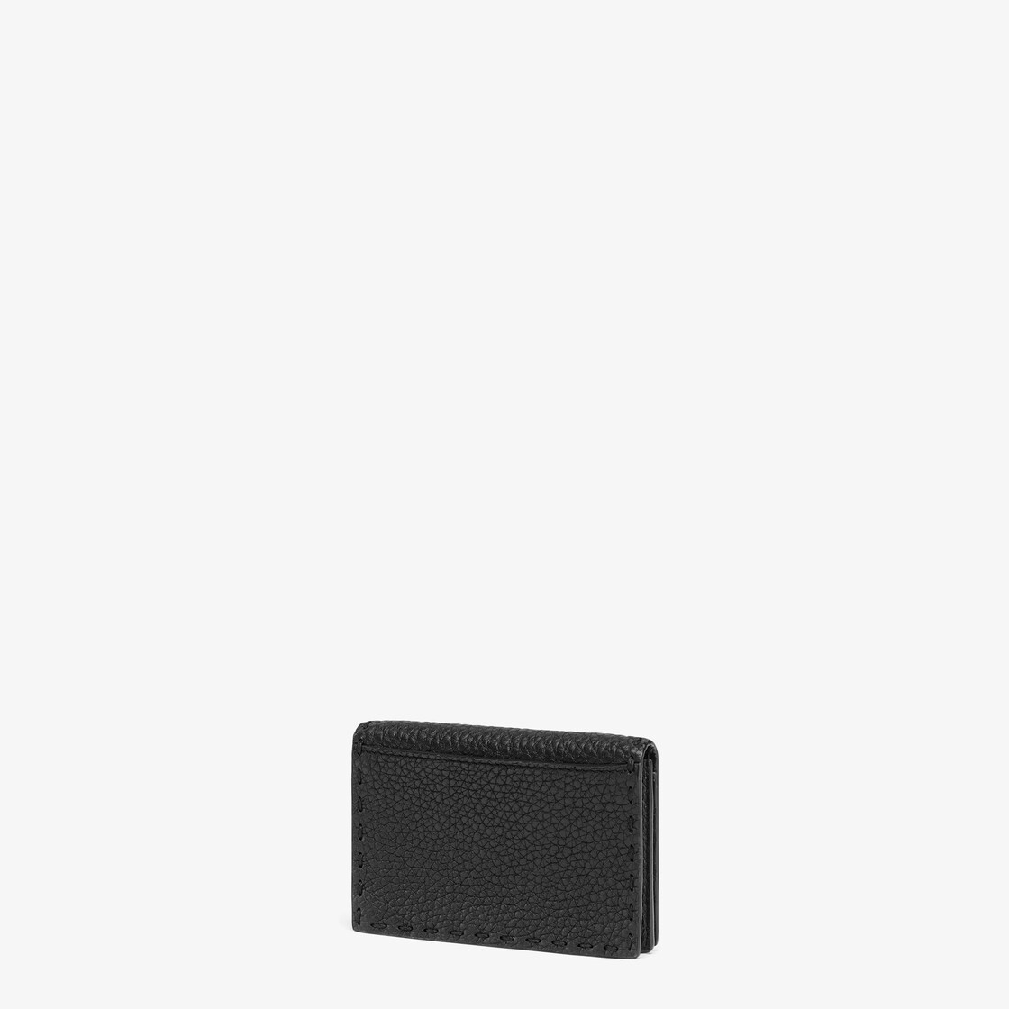 Card holder pouch with press-stud fastening. Made of black Cuoio Romano leather. Branded with Metal  - 2