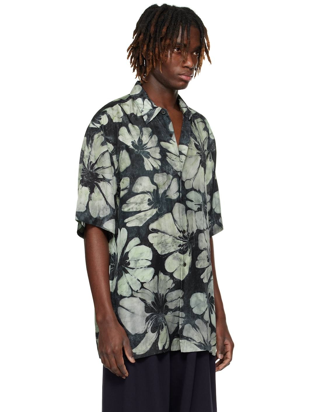 Black & Gray Silk Short Sleeve Shirt - 2