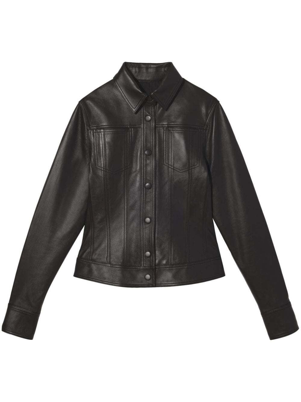 leather classic-collar fitted jacket - 1