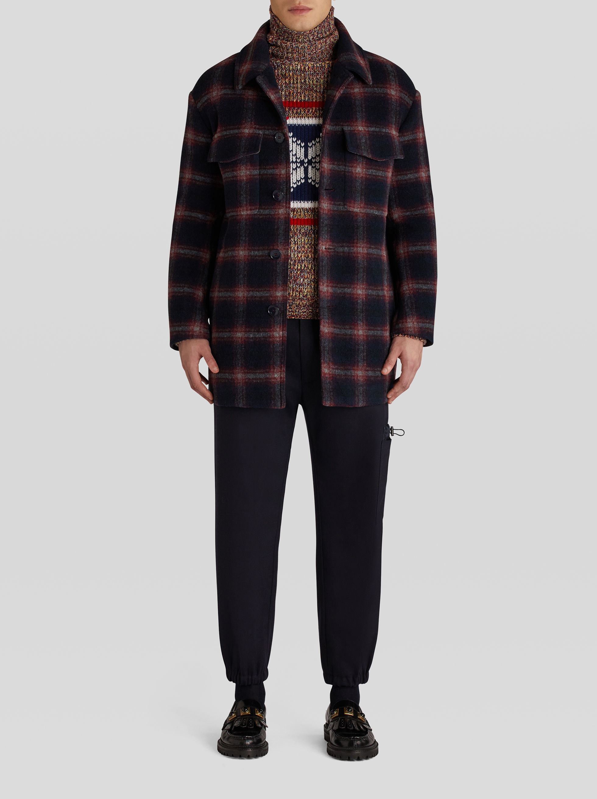CHECK WOOLLEN PEA COAT - 3