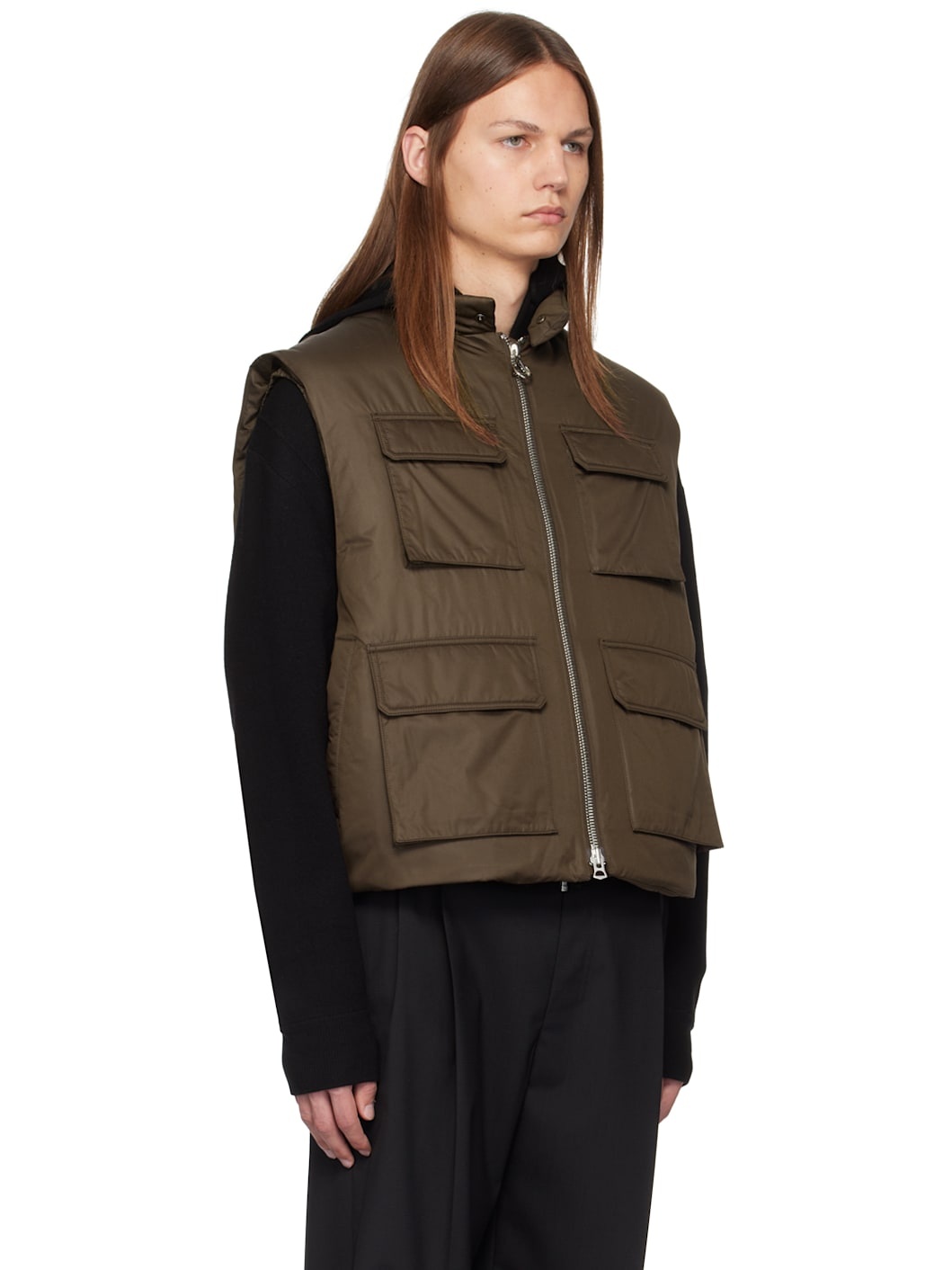 Brown Stand Collar Down Vest - 2