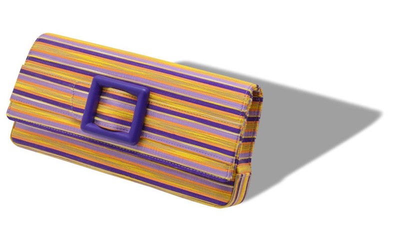 Manolo Blahnik Purple And Orange Cotton Striped Buckle Clutch outlook