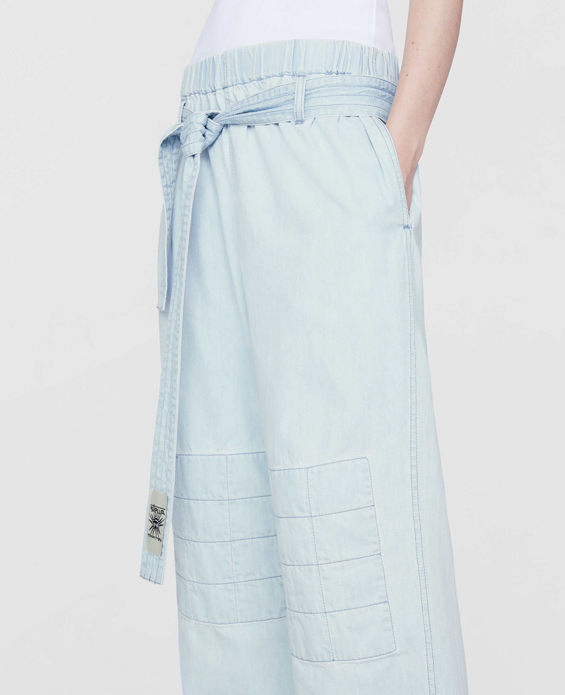 Belted Cotton Denim Pants - 4