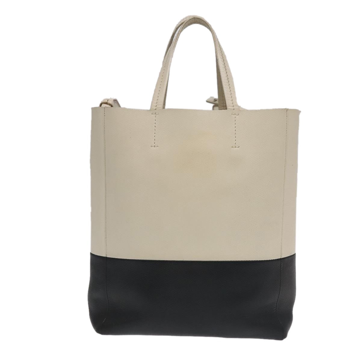 CELINE Horizontalkava Tote Bag Leather Black White Silver - 2