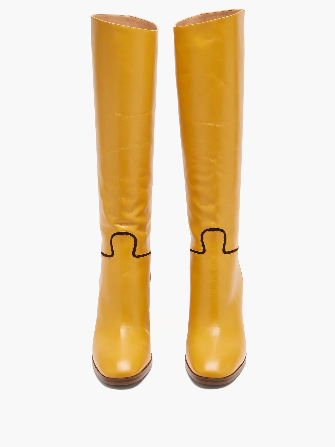 Piped knee-high leather boots - 5