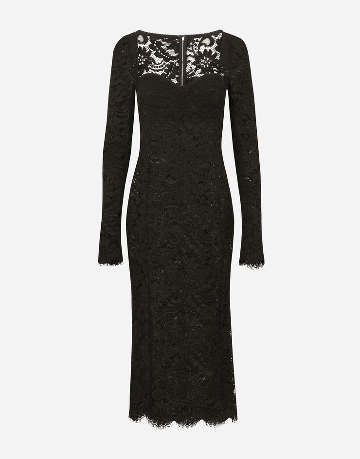 Lace calf-length dress with scalloped detailing - 1