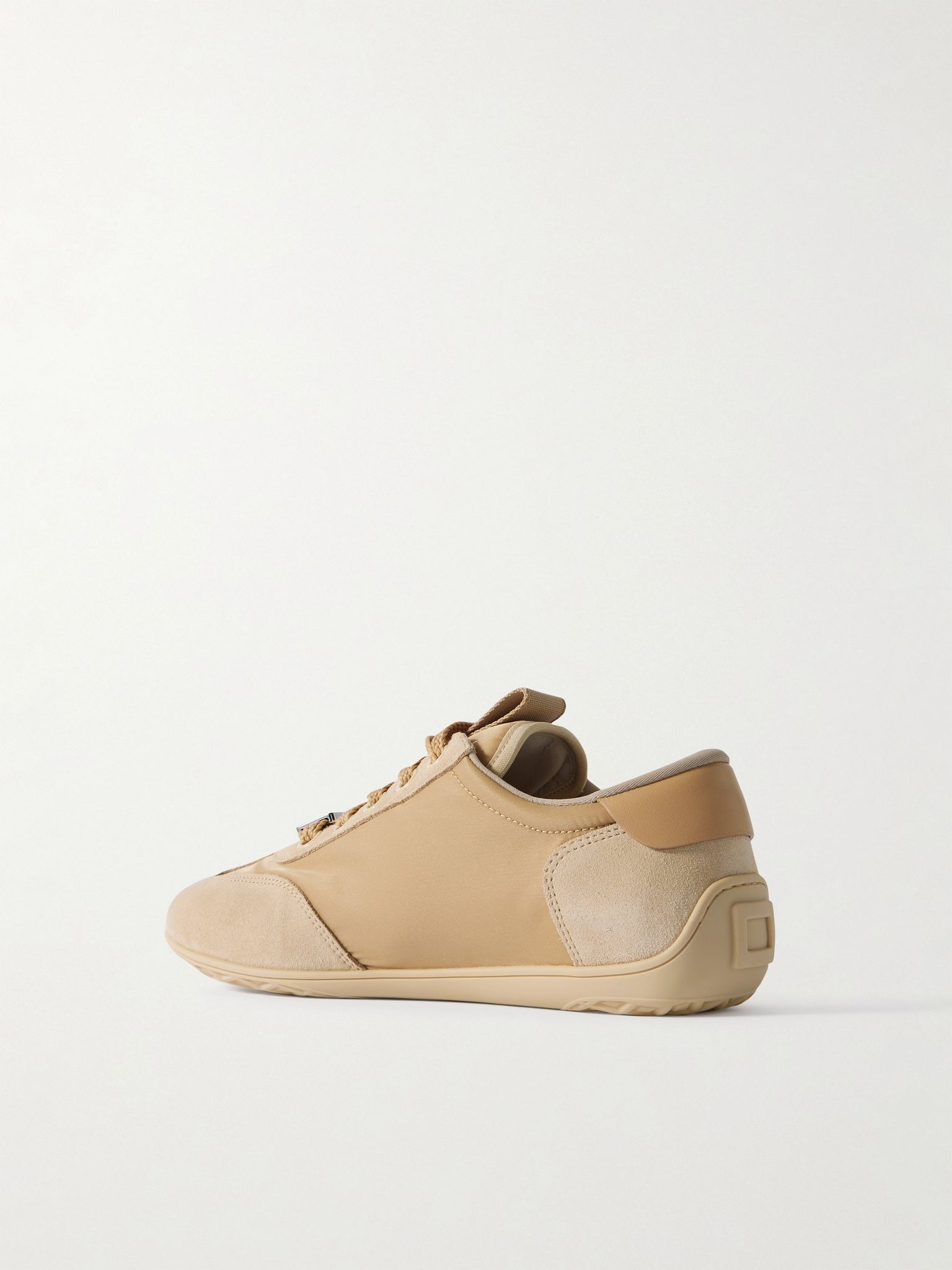 Leather-trimmed suede and embroidered canvas sneakers Beige - 3