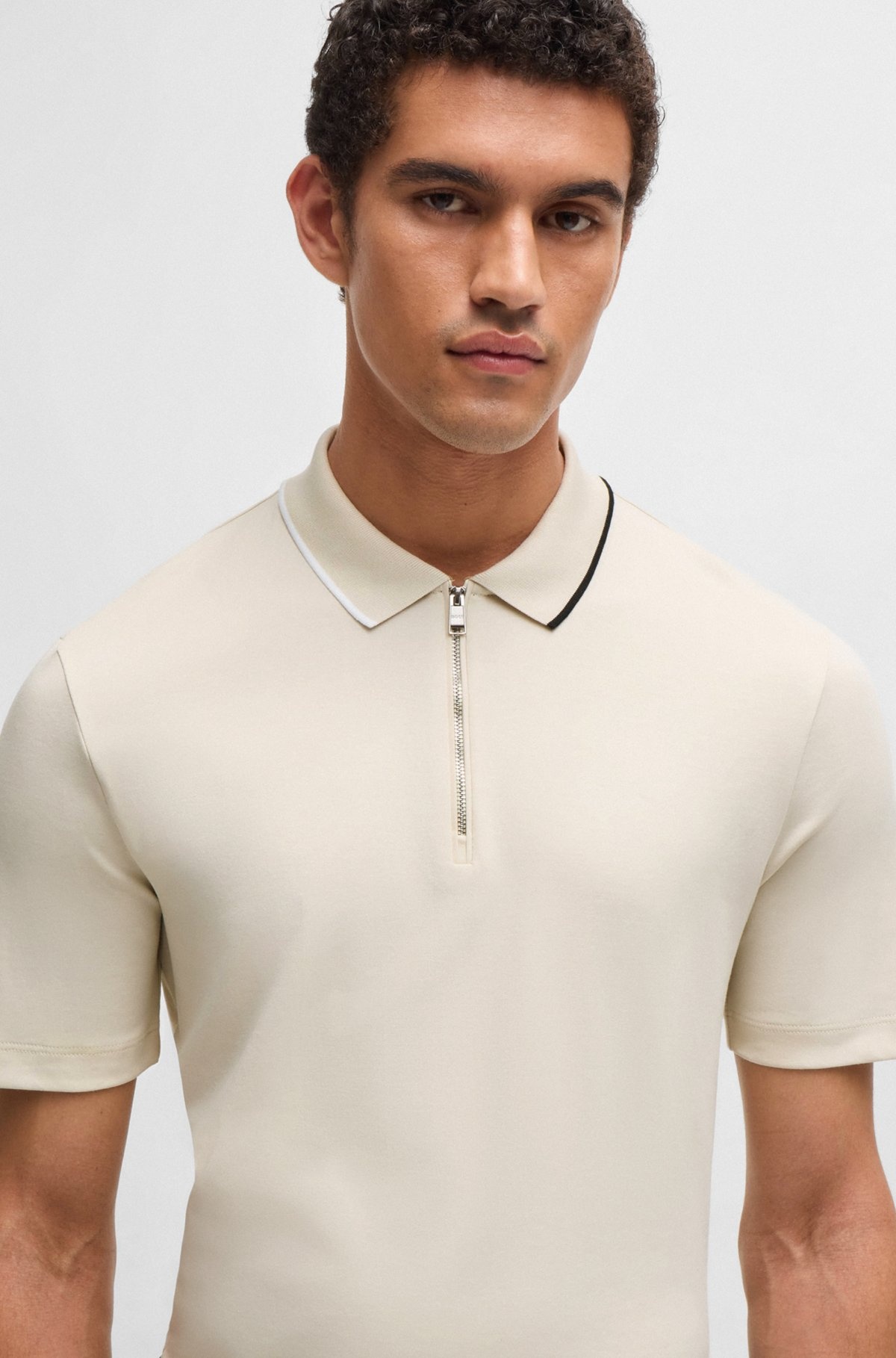 ZIP-NECK POLO SHIRT IN INTERLOCK COTTON - 3
