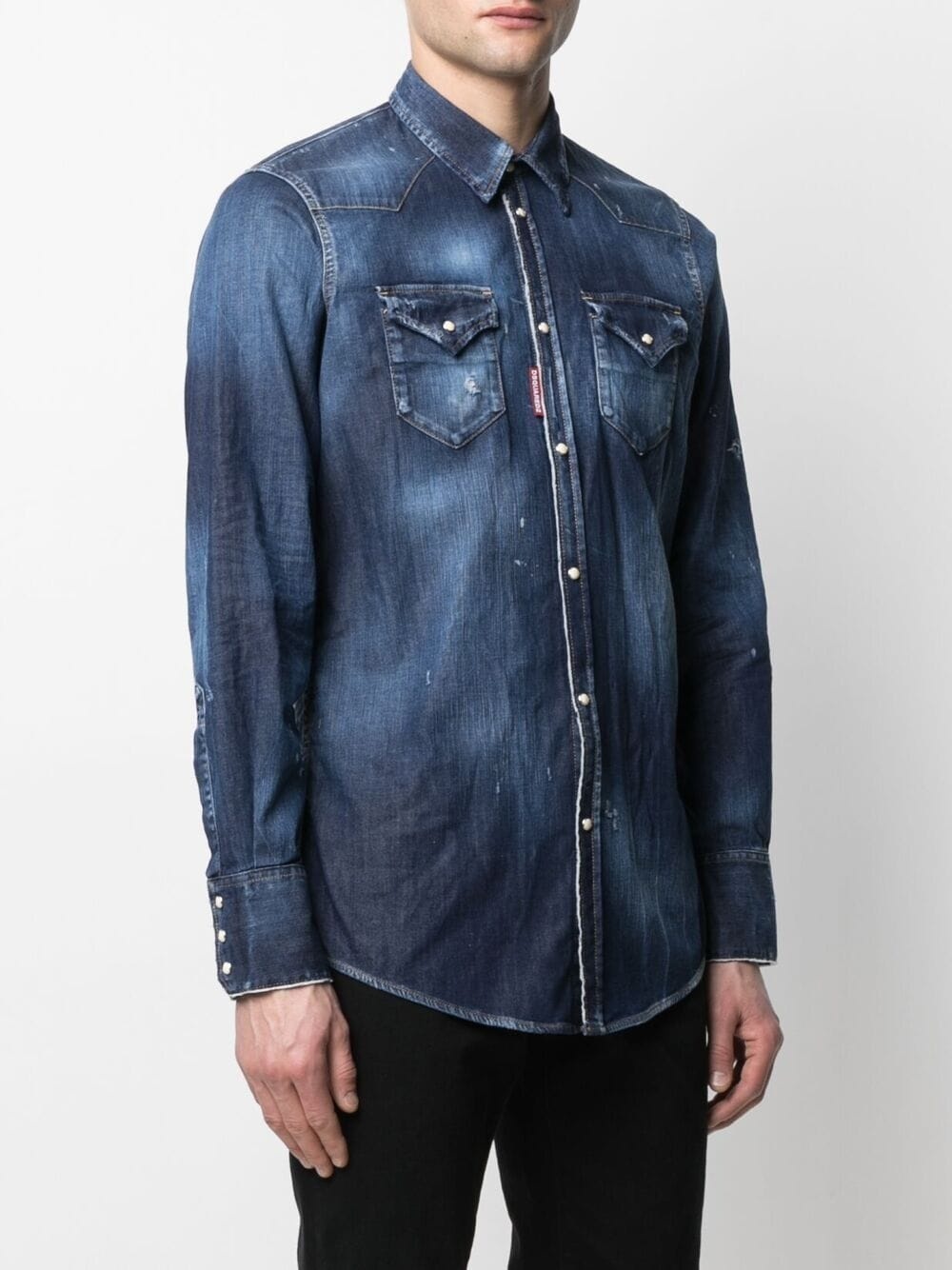 Icon print distressed denim shirt - 3