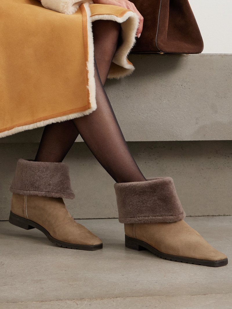 TOTEME Shearling-trimmed Suede Ankle Boots outlook