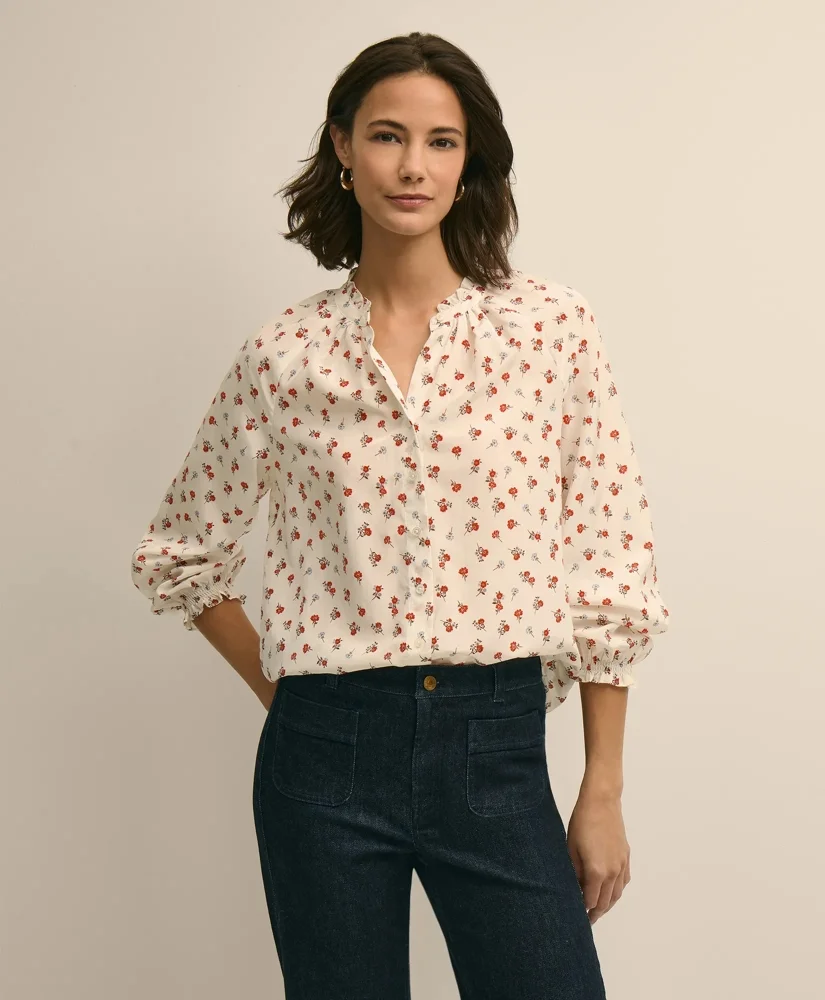 Silk-Cotton Floral Print Blouse - 1