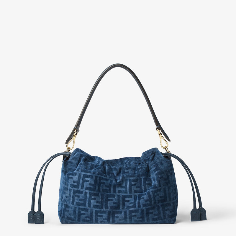 Mamma Baguette Medium Blue flocked FF denim bag 3