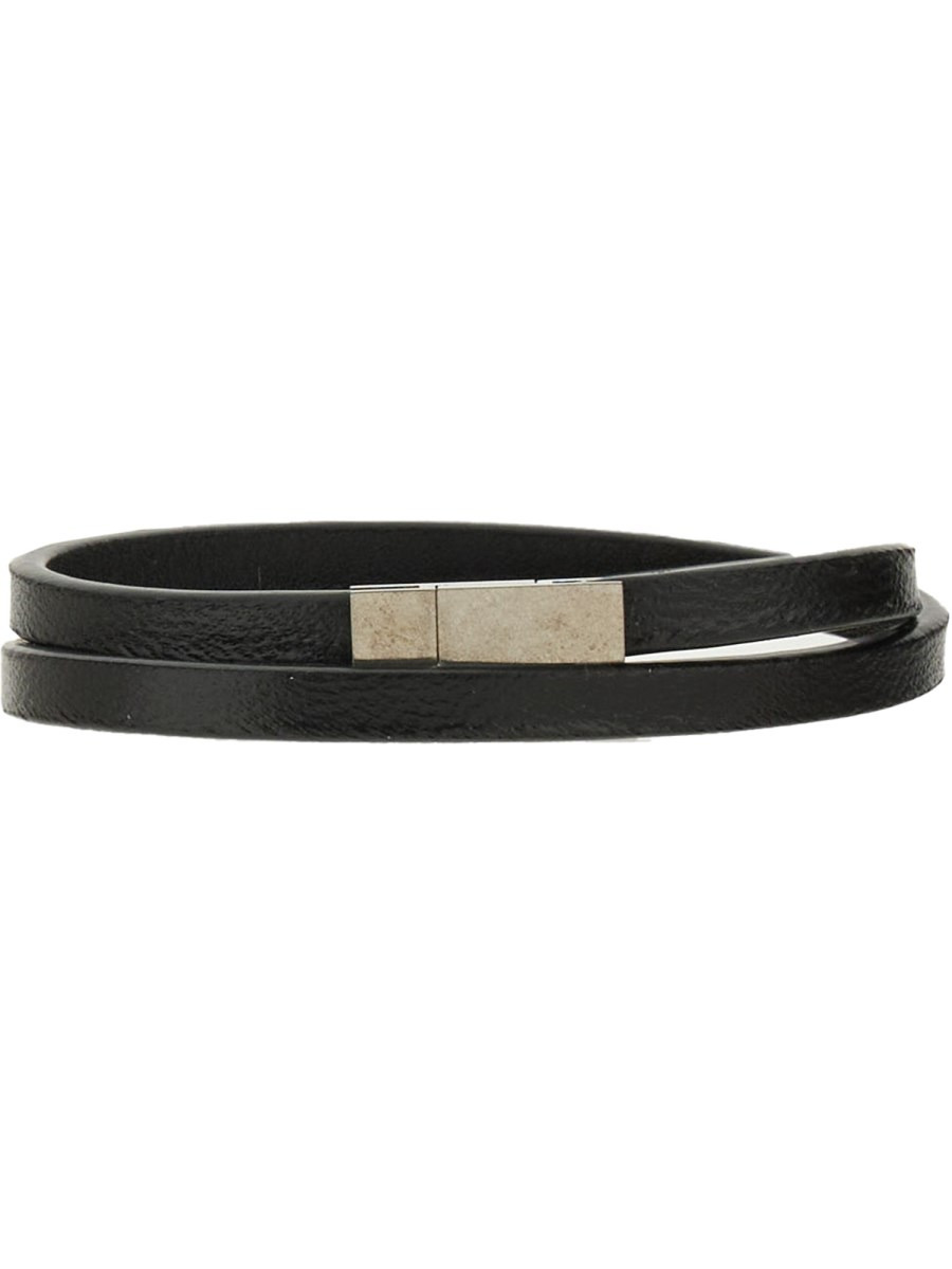 BRACCIALE IN PELLE CON PLACCA LOGO - 2