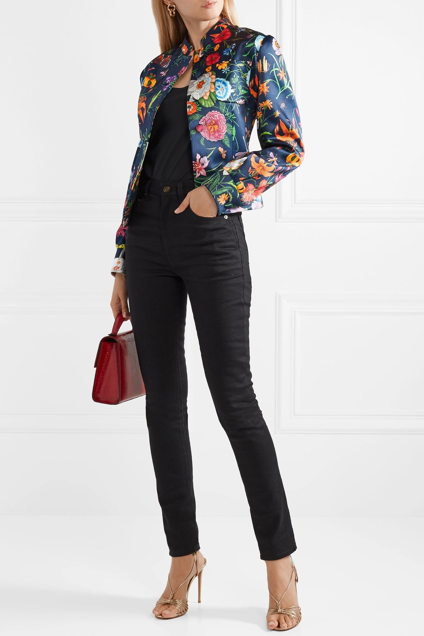 Floral-print silk-satin jacket - 2