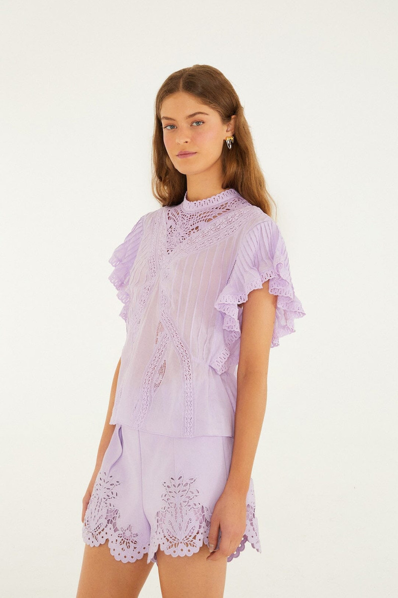 Lilac Lace Ruffled Organic Cotton Blouse 5
