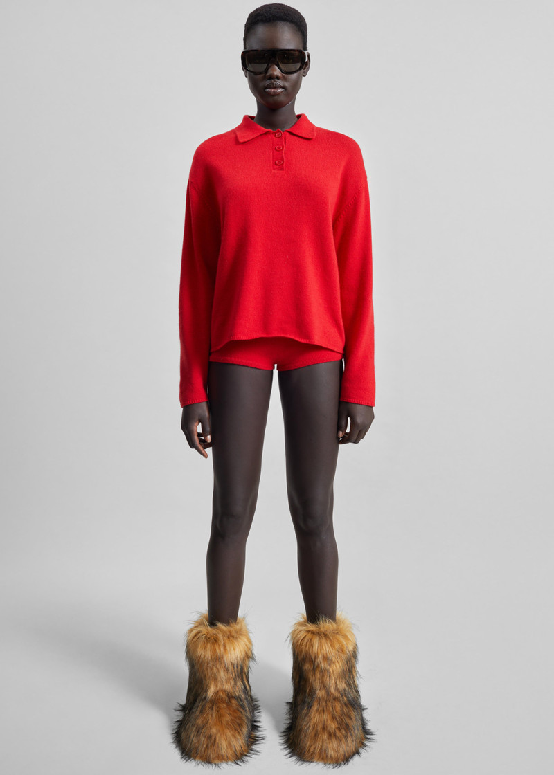 Bresica Knit Polo Sweater - Red 3