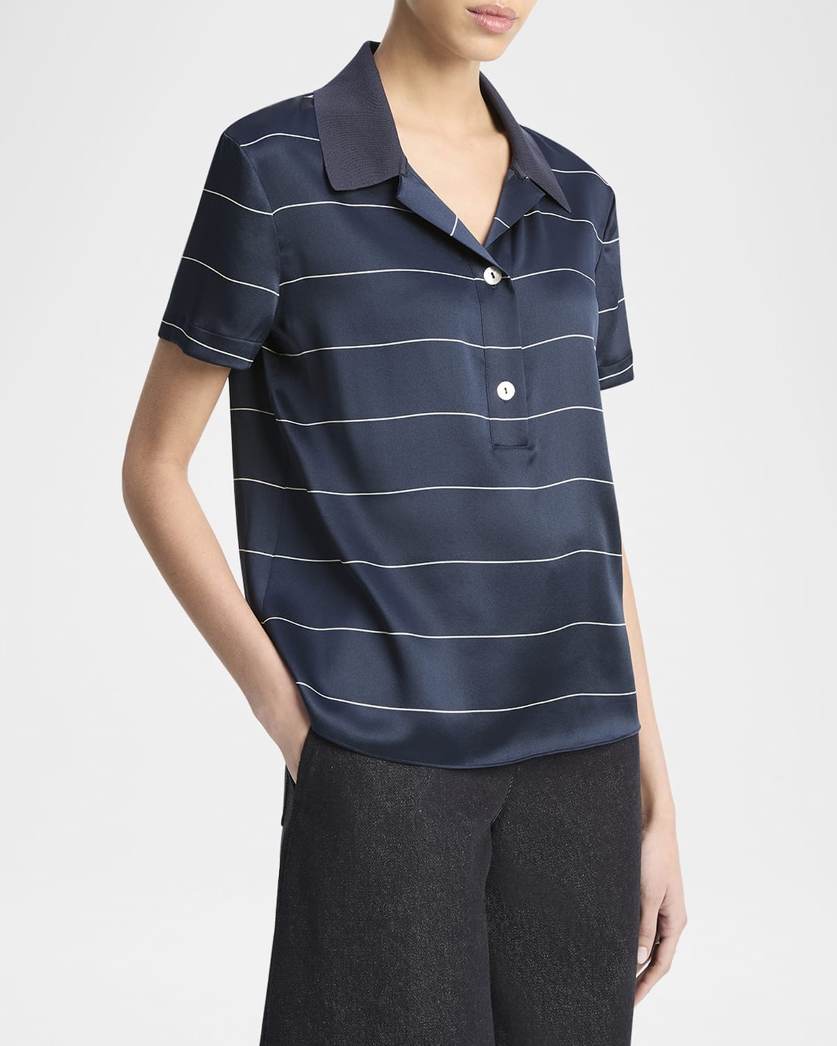 Stripe Knit Collar Polo Shirt - 3