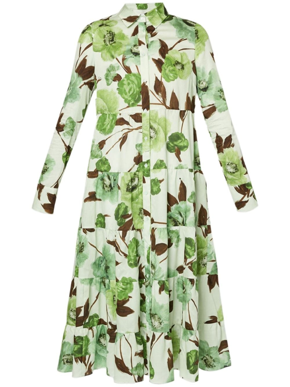 floral-print long-sleeved midi dress - 1