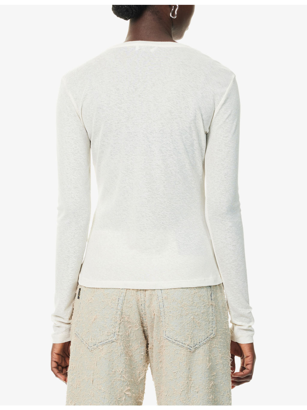 Text-Printed Marled Woven Top - 4