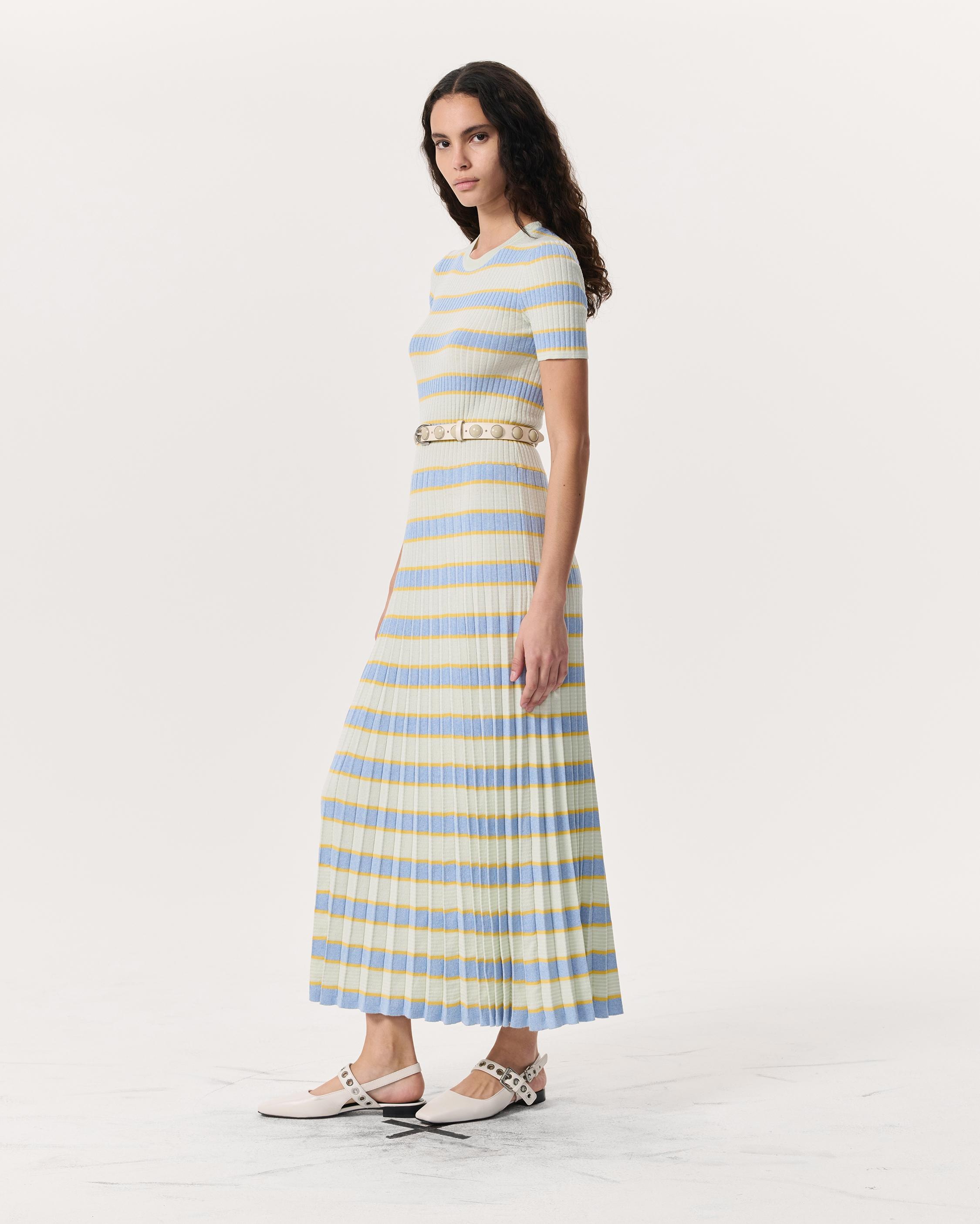 Eloise Striped Rib-Knit Pleated Midi Dress - 4