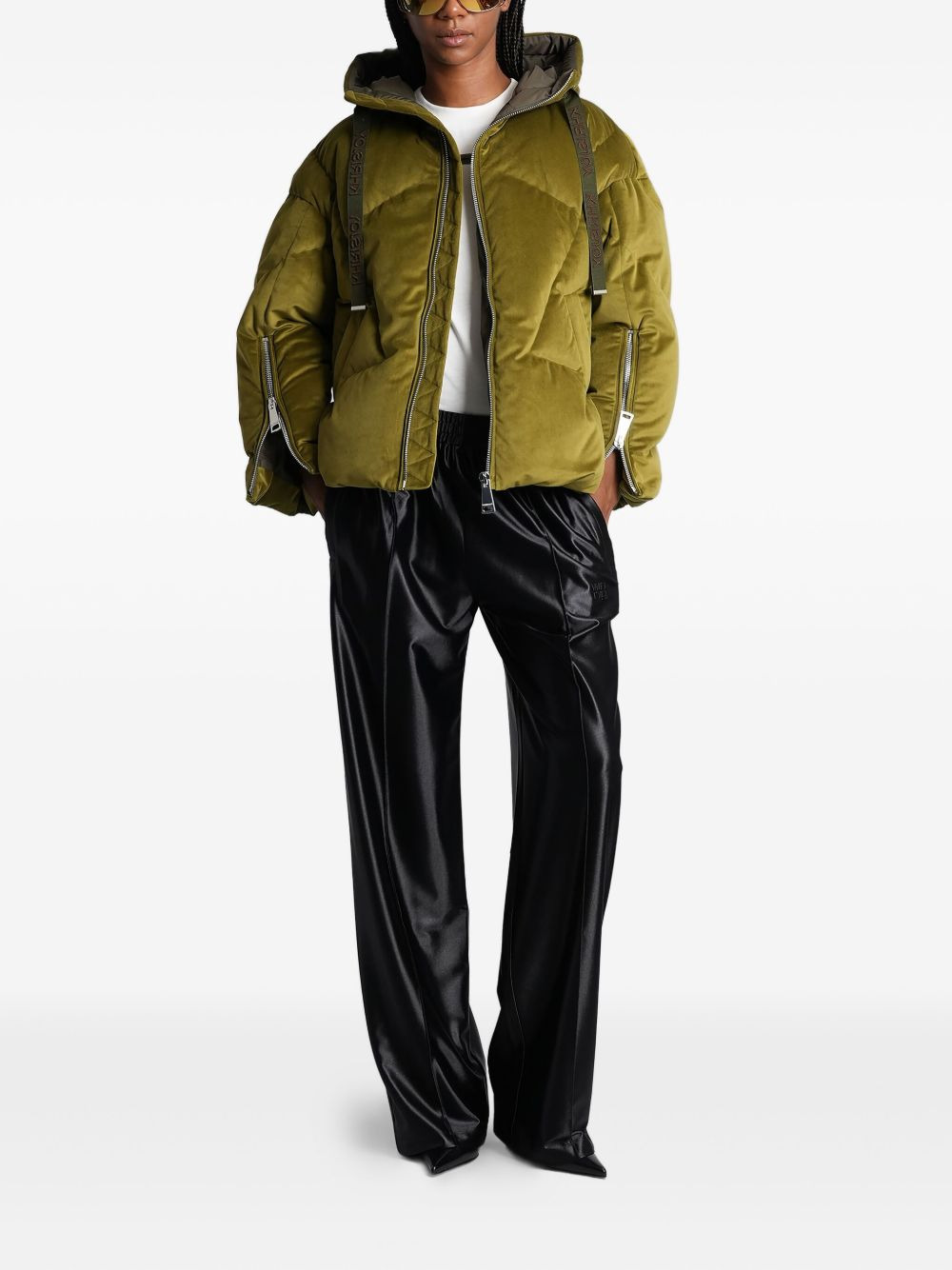 quilted velvet-effect puffer jacket - 2