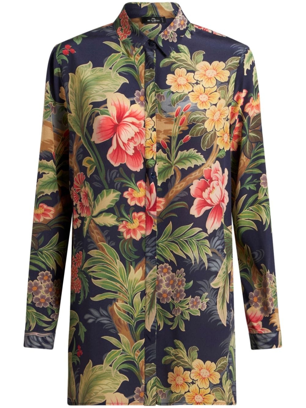 floral-print silk shirt - 1