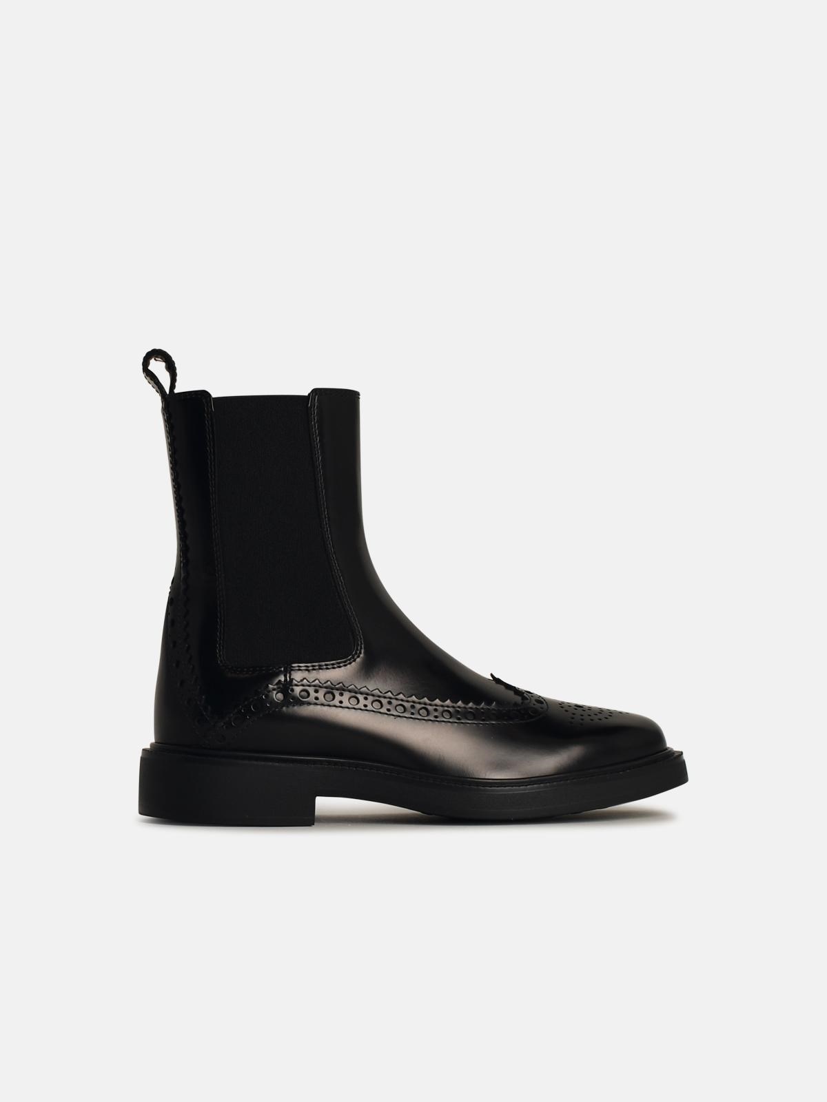 BLACK LEATHER BLEND ANKLE BOOTS - 1