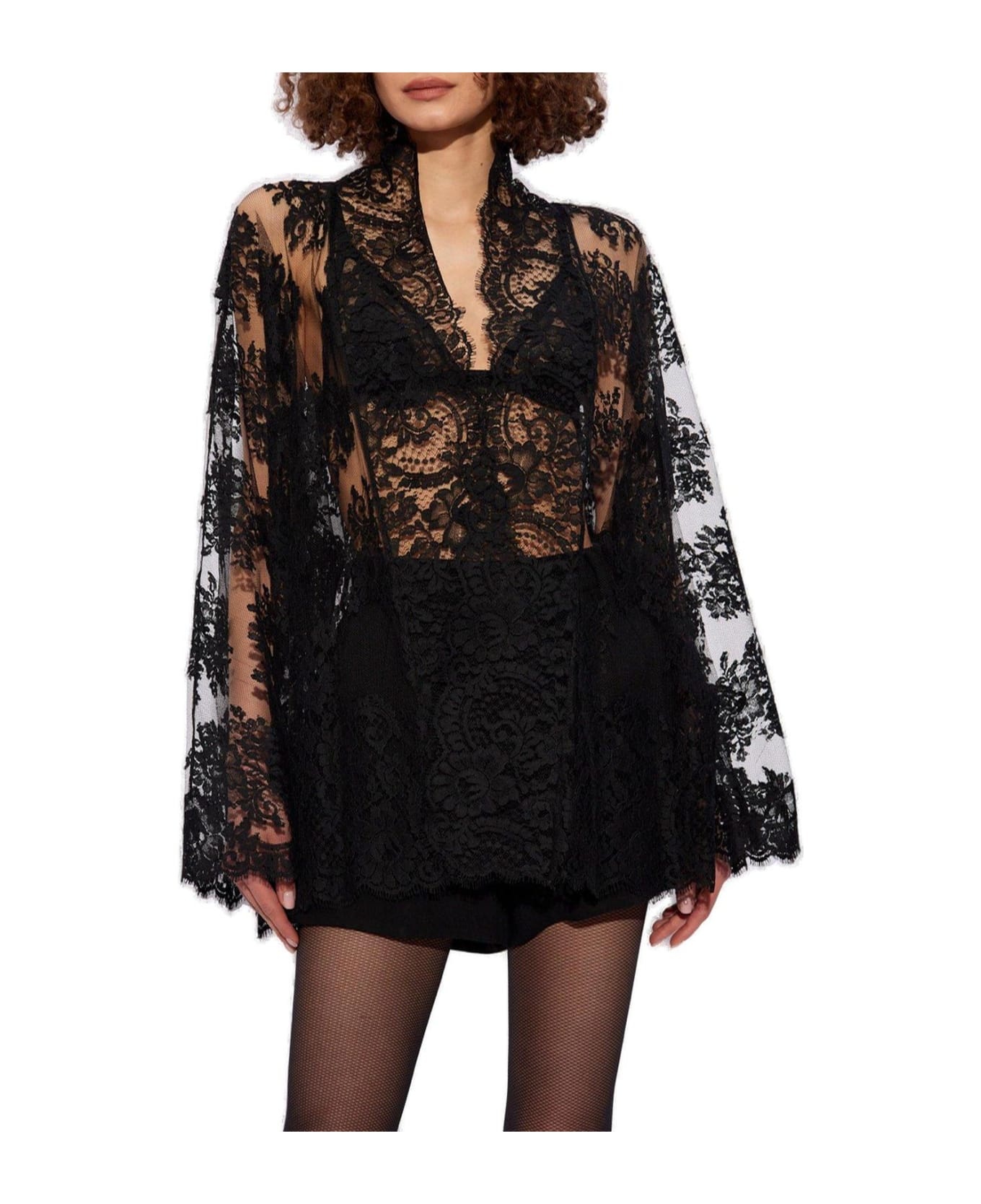 Floral Chantilly Lace Kimono Shirt - 2