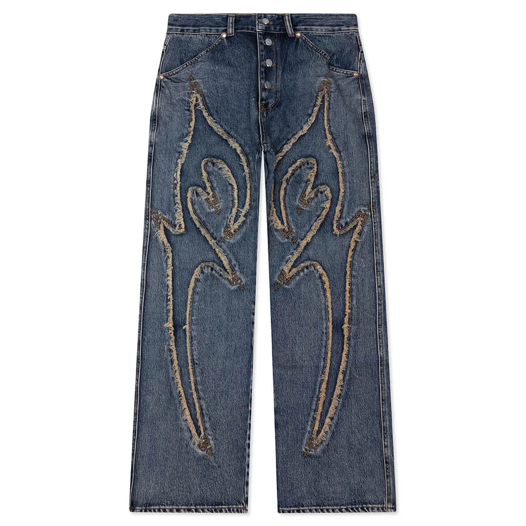 TRIBAL DENIM PANTS - BLUE - 1