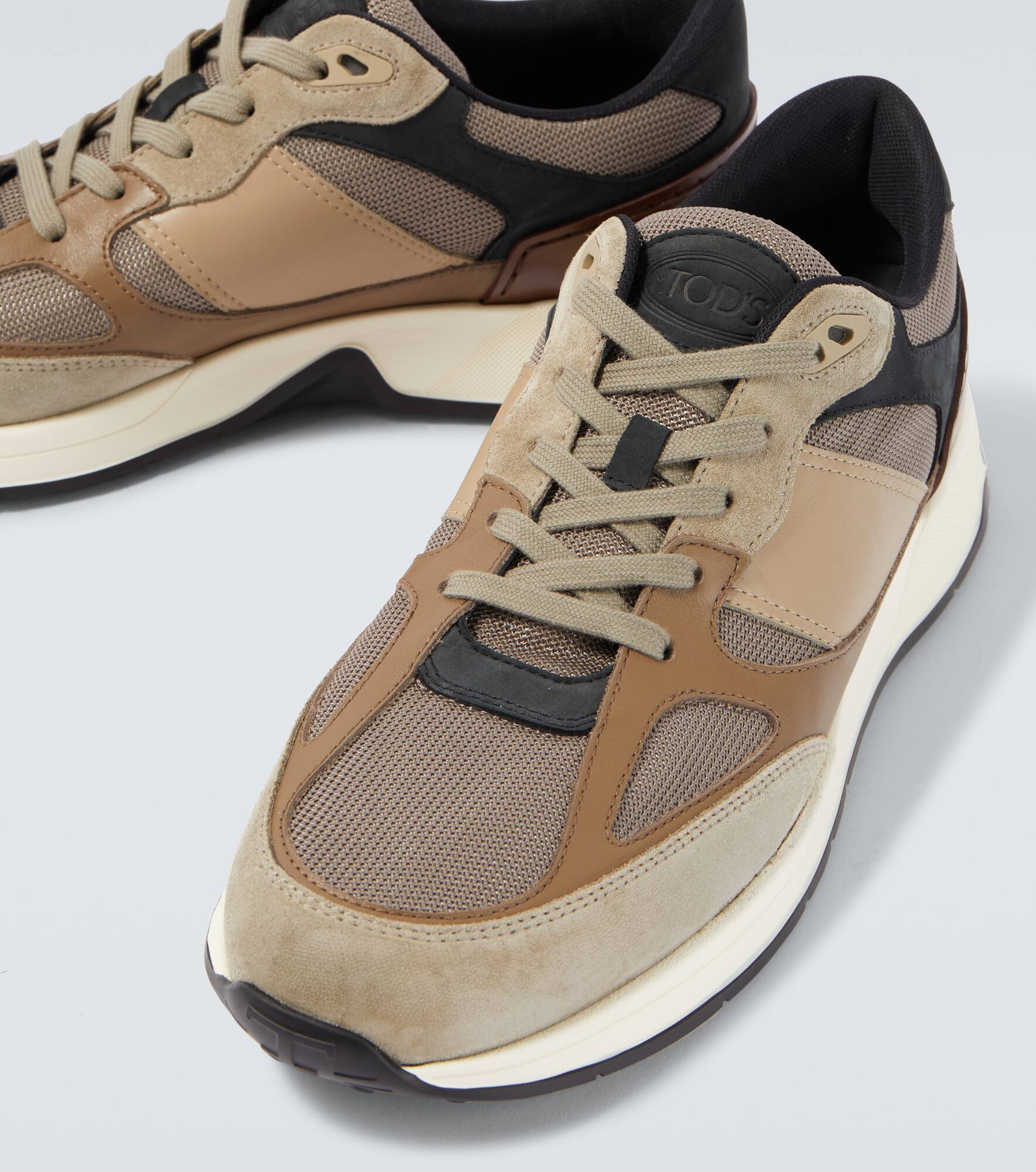Leather and suede-trimmed sneakers - 3