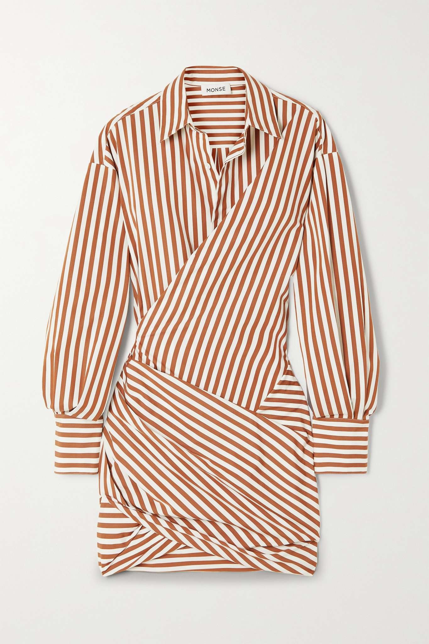 Monse Paneled wrap-effect striped cotton-poplin mini shirt dress