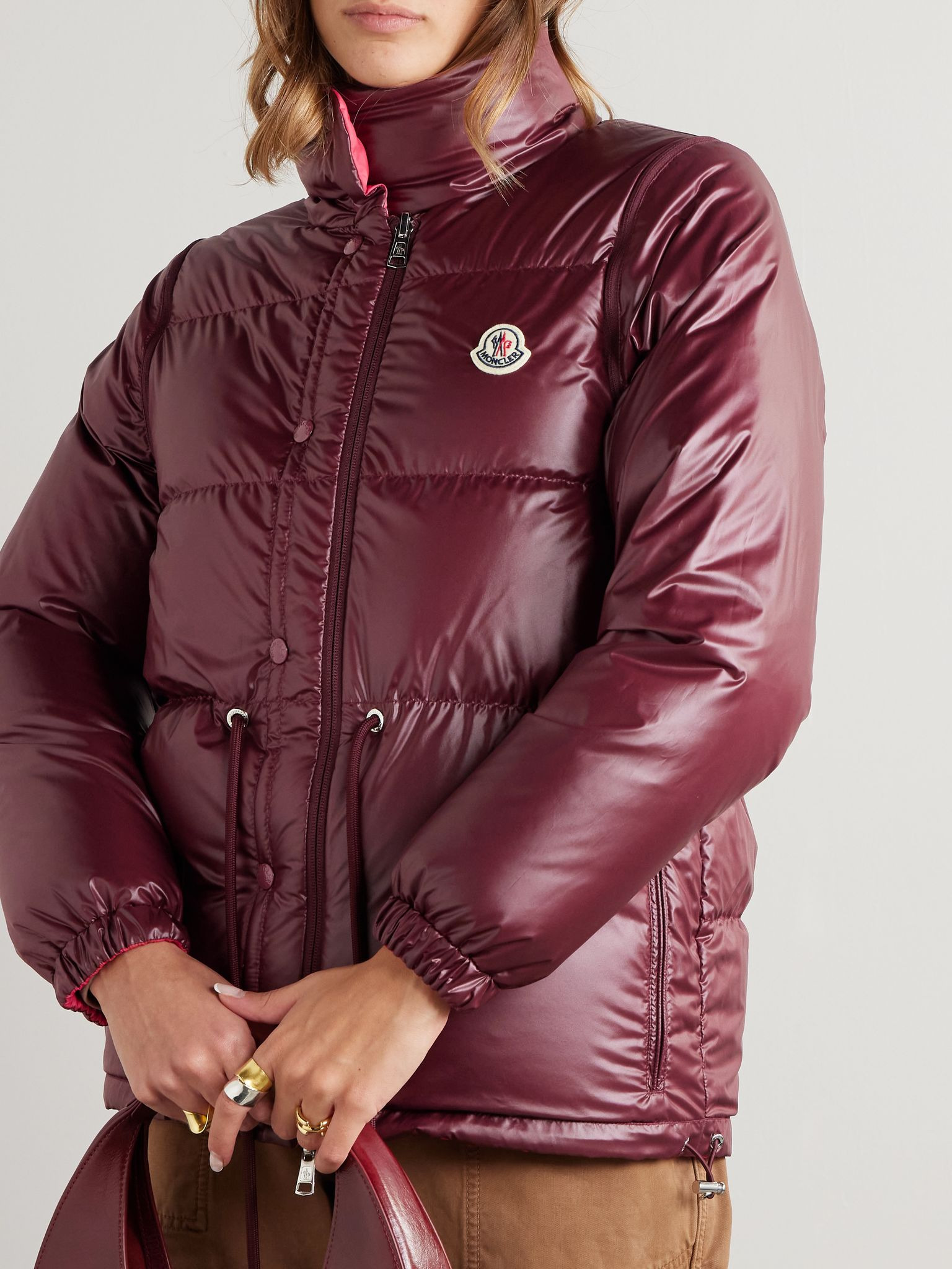 Verone reversible twill-jacquard trimmed quilted shell down jacket Burgundy - 3