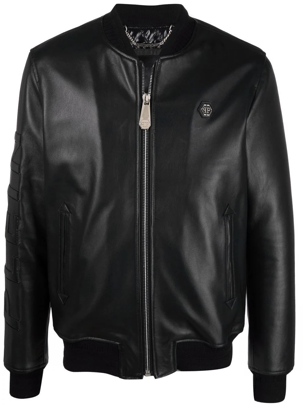 embossed-logo leather jacket - 1