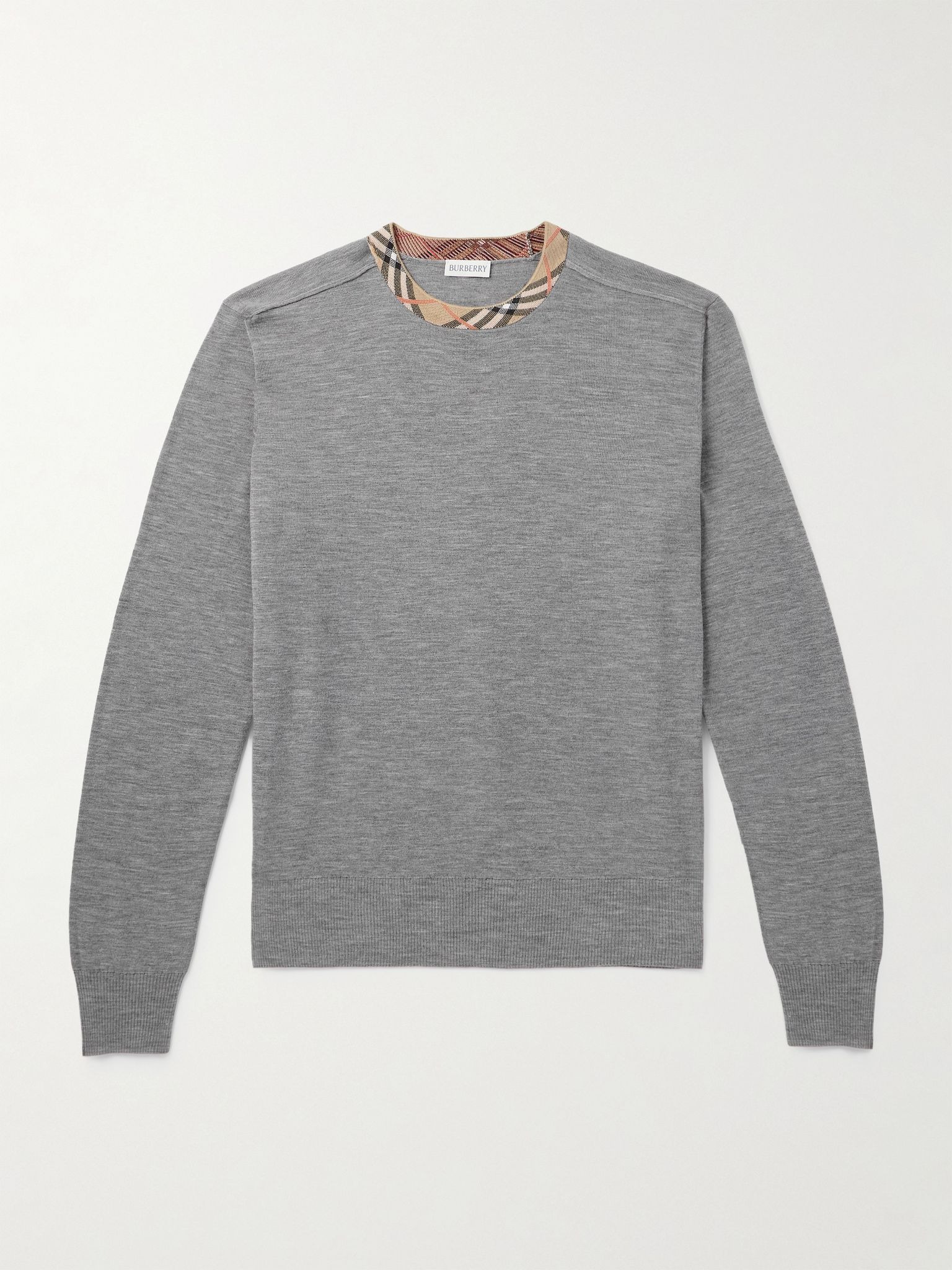 Slim-Fit Contrast-Tipped Wool Sweater Gray - 1
